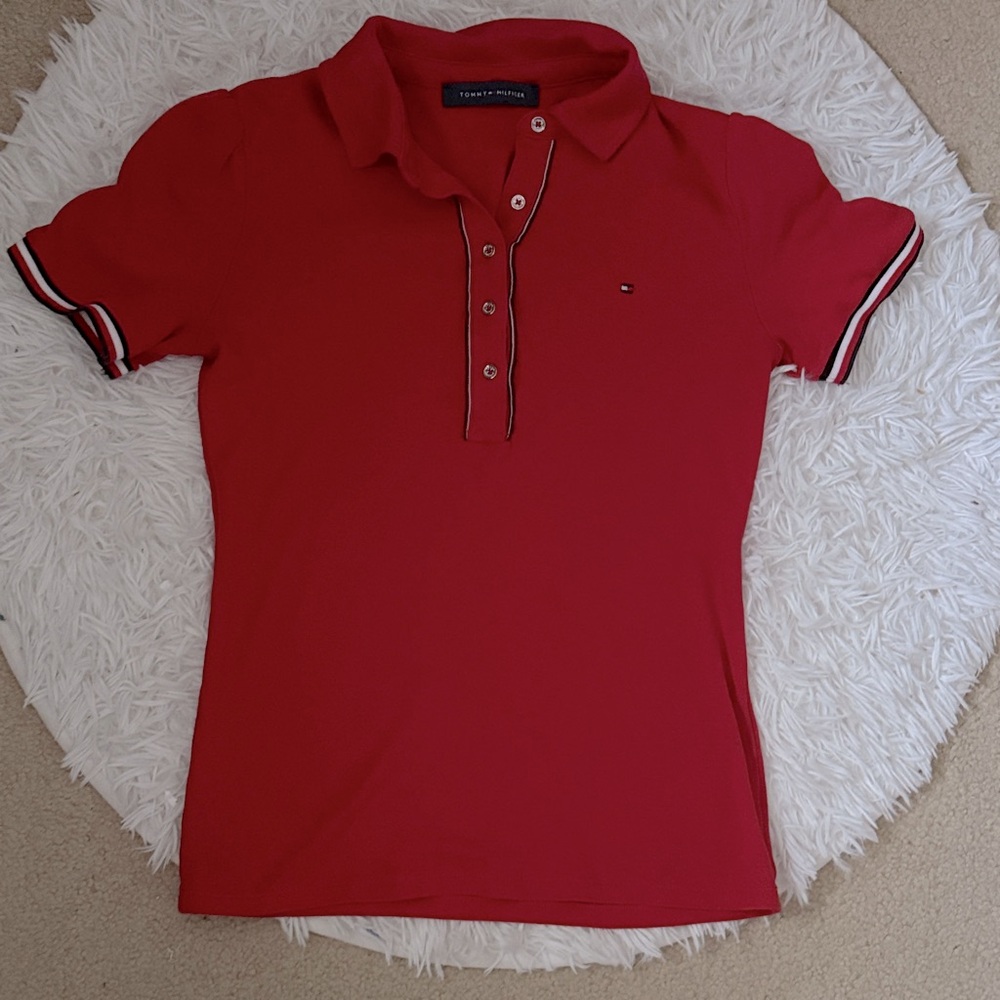 Tommy Hilfiger Red Short-Sleeve Button Down Polo